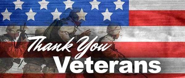 Thank You Veterans with an American flag and soldiers. 